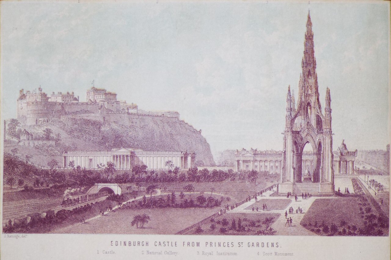 Chromo-lithograph - Edinburgh Castle from Princes Street Gardens